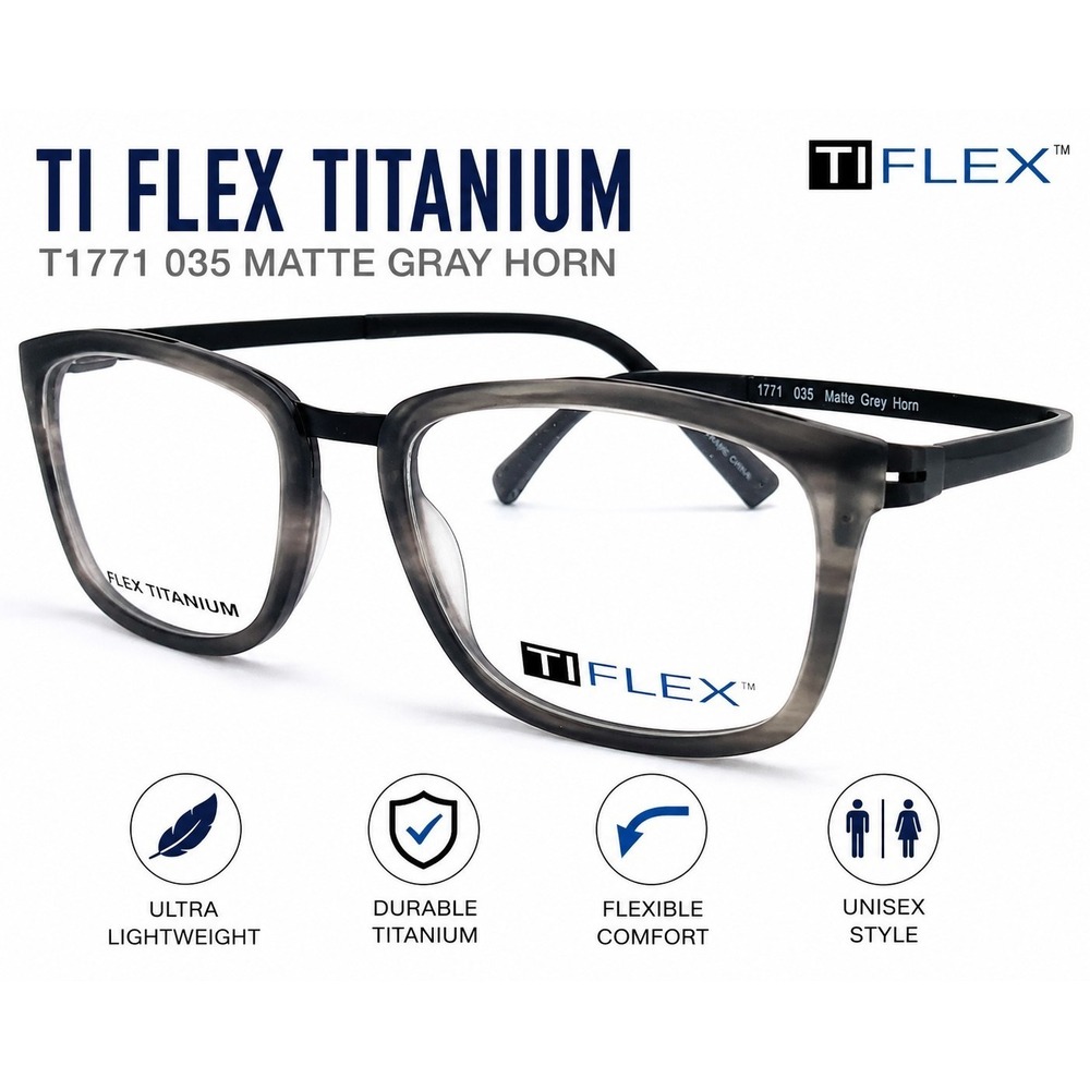 TI Flex Titanium T1771 035 Eyeglass Frames 53-18 Matte Gray Horn Flex Hinges